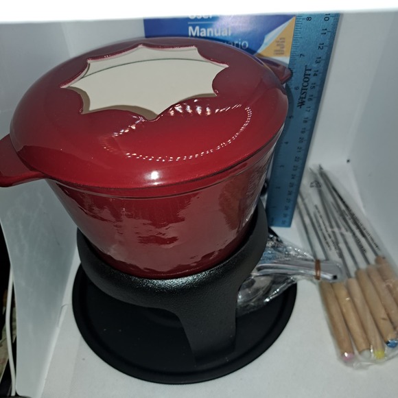 COPY - New Crofton HEAVY DUTY & LARGE PARTY Cast Iron Fondue 11 Piece Set Red - Picture 2 of 7